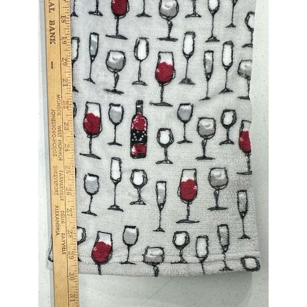 Daydream Pajama Pants Small Gray Wine Glass Bottle Print Plush Fleece Loungewear - Picture 5 of 8